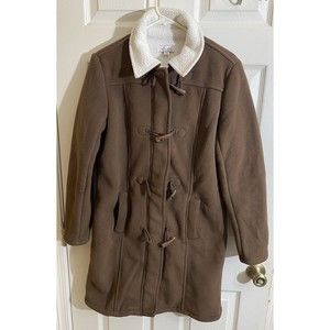 Denim & Company Women’s Brown Sherpa Lined Coat Full Zip With Pockets Size XS